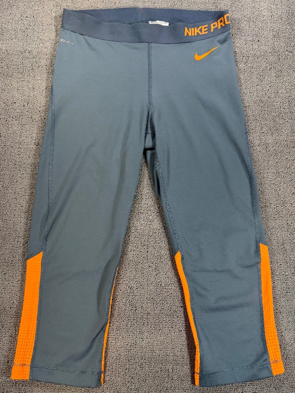 Nike Pro Dri-FIT Men's Compression Tights Gray Orange 3/4 Training Size L